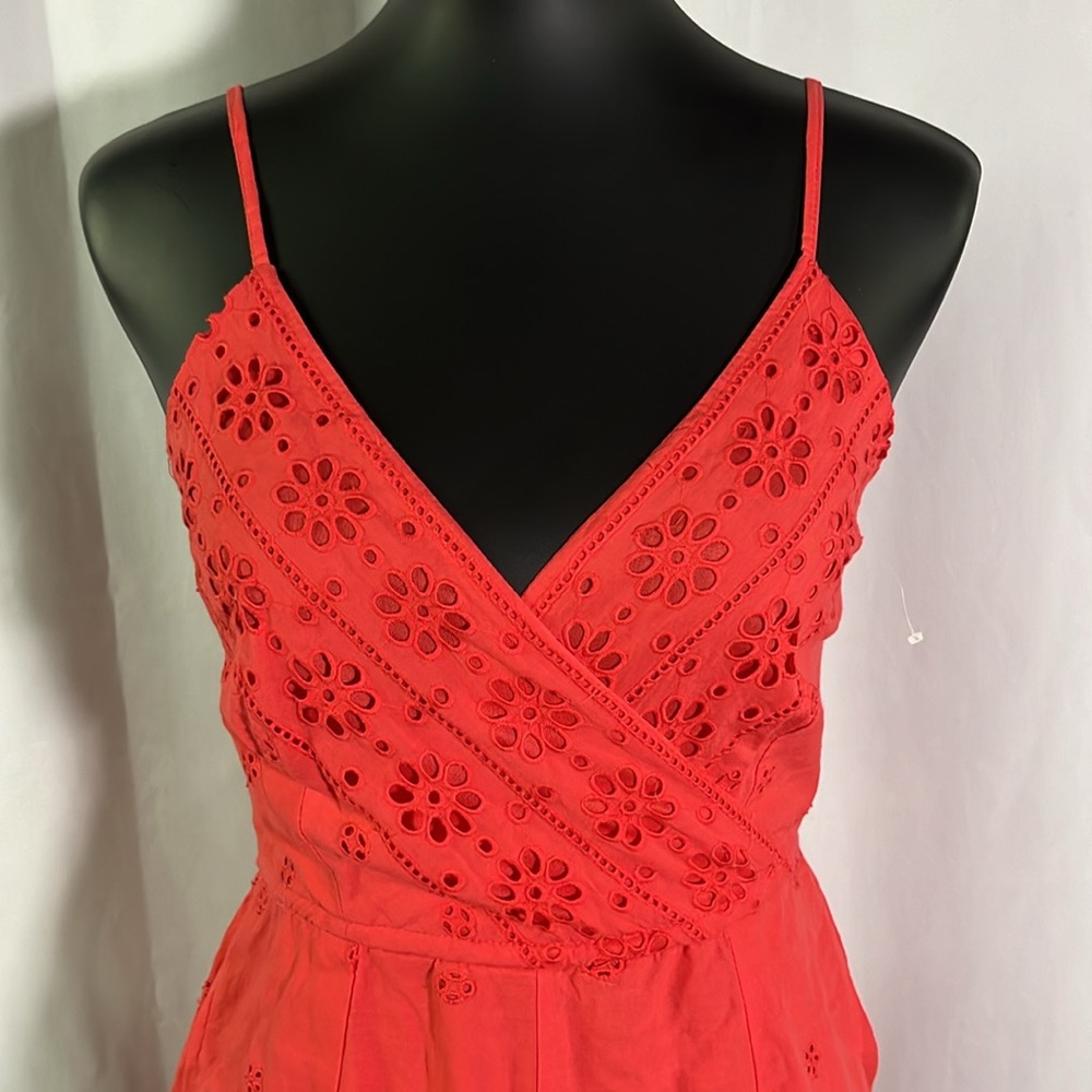 NWOT Japan Coral Pink Embroidered Floral Eyelet Sleeveless Cotton Romper - Picture 4 of 16